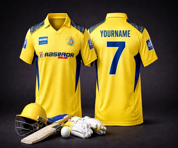 Chennai Cricket Jersey — Yellow & Navy, Sublimation Printing, Arunam Digital Prints Tirupur