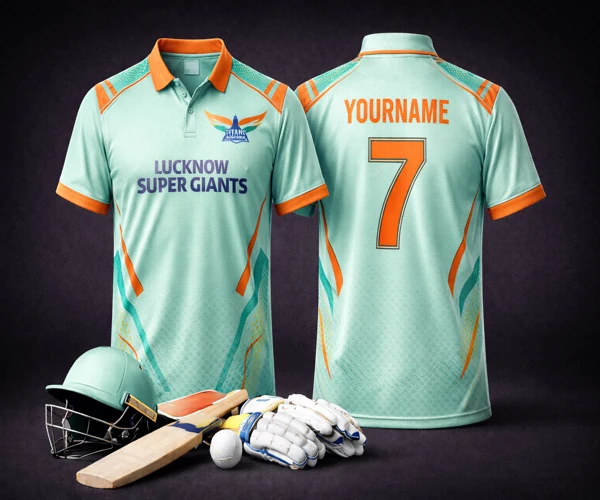 Lucknow Cricket Jersey — Teal & Gold, Sublimation Printing, Arunam Digital Prints Tirupur