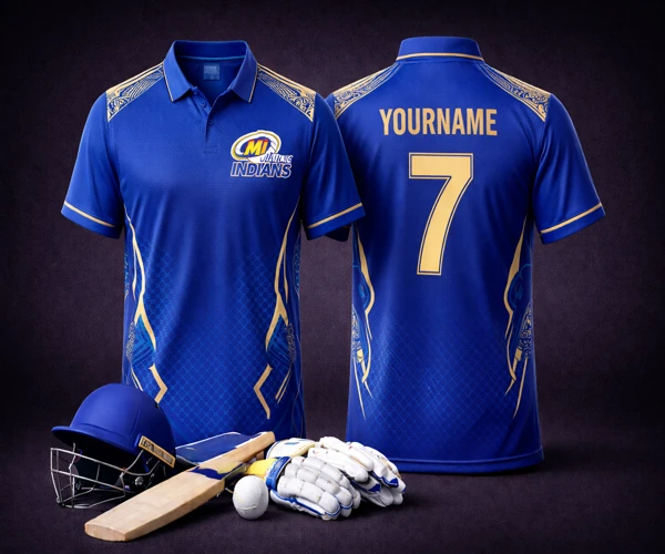 Mumbai Cricket Jersey — Blue & Gold, Sublimation Printing, Arunam Digital Prints Tirupur